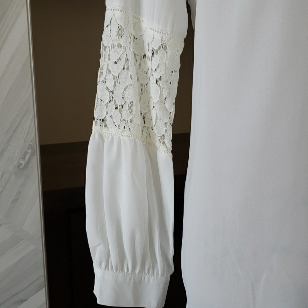 Zac & Rachel top blouse white long sleeve lace round neck Size Medium - Picture 5 of 7